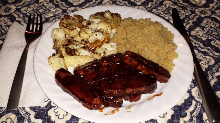 BBQ Tempeh, grilled Cauliflower and Quinoa
